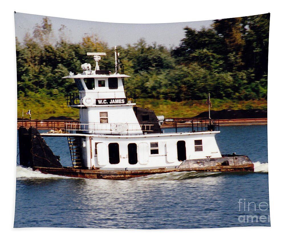 Towboat Tapestry featuring the photograph Ohio River Towboat by Susan Stevens Crosby