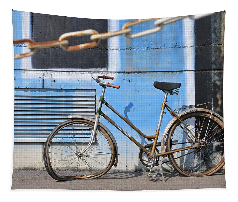 Bicycle Tapestry featuring the photograph Old and broken bicycle left alone by Matthias Hauser