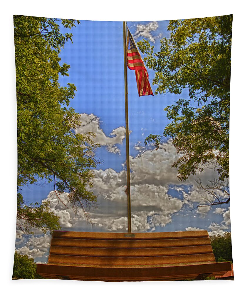 Flag Tapestry featuring the photograph Old Glory Bench by Bill and Linda Tiepelman