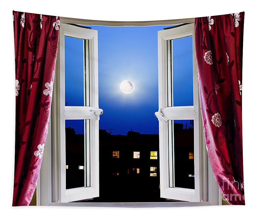 Night Tapestry featuring the photograph Open window at night by Simon Bratt