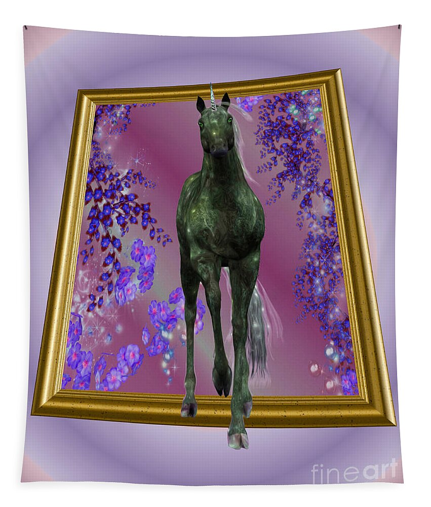 Unicorn Tapestry featuring the digital art Black Unicorn by Smilin Eyes Treasures