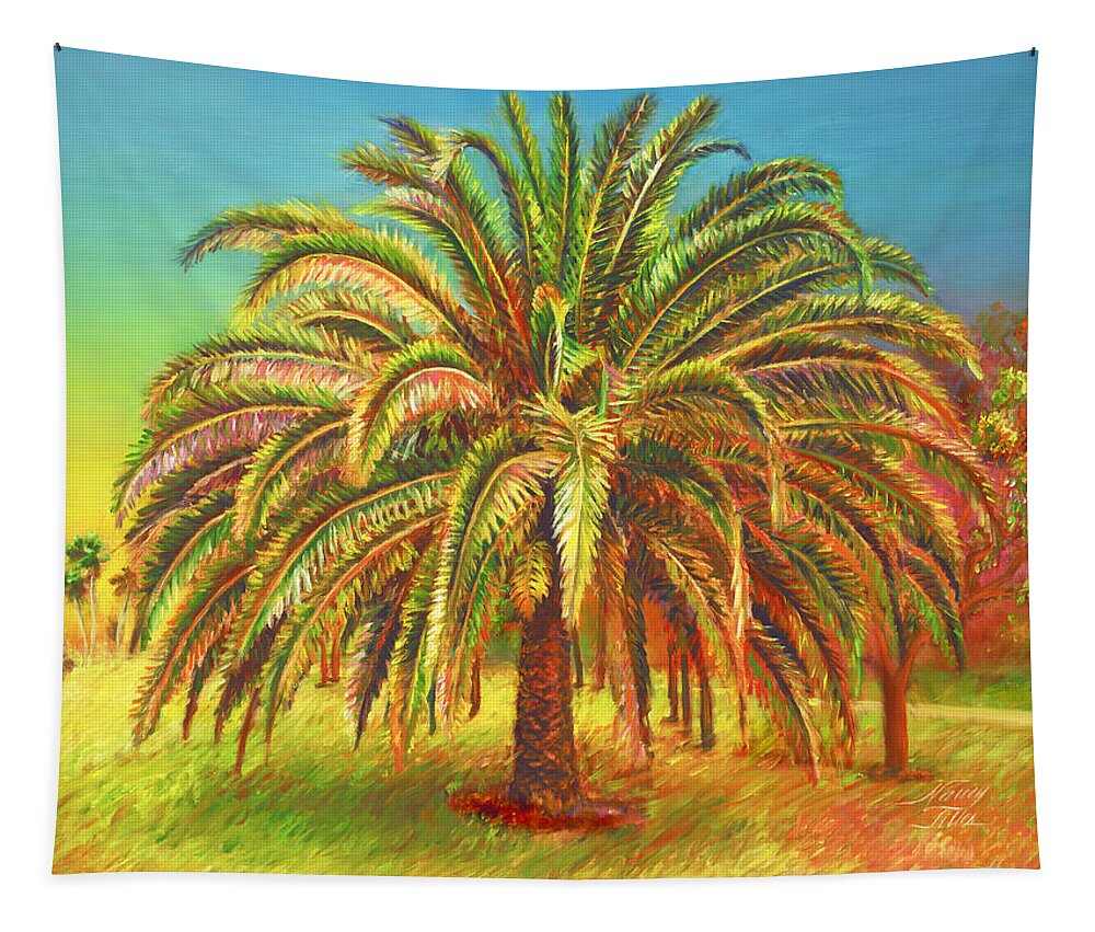  Tapestry featuring the painting Palm Candy by Nancy Tilles