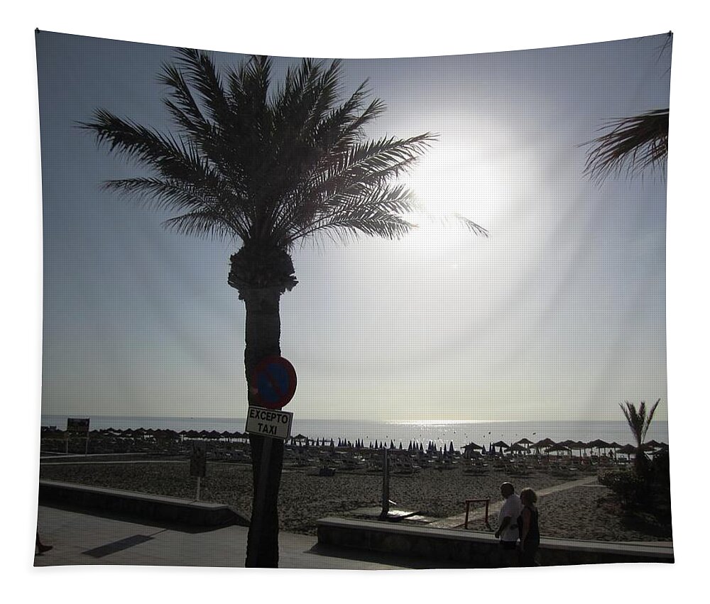 Costa Del Sol Tapestry featuring the photograph Palm Tree at Costa Del Sol Beach Spain by John Shiron