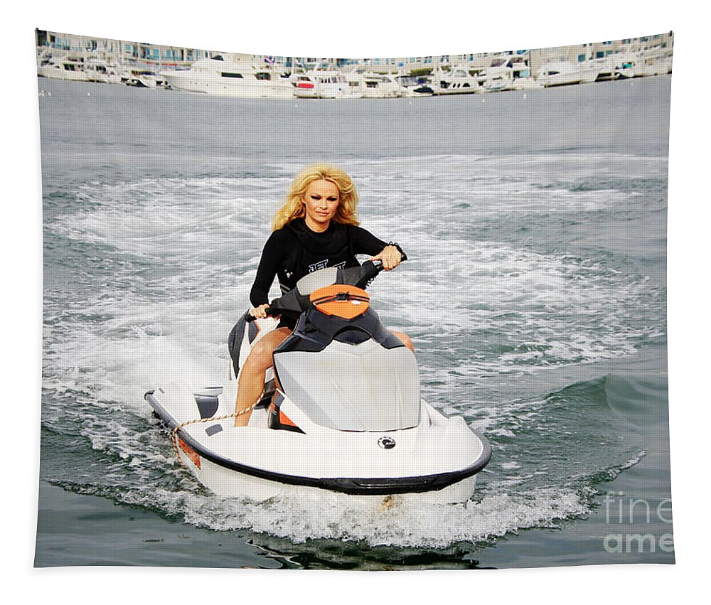 Pamela Anderson Tapestry featuring the photograph Pamela Anderson is a jet ski vixen by Nina Prommer