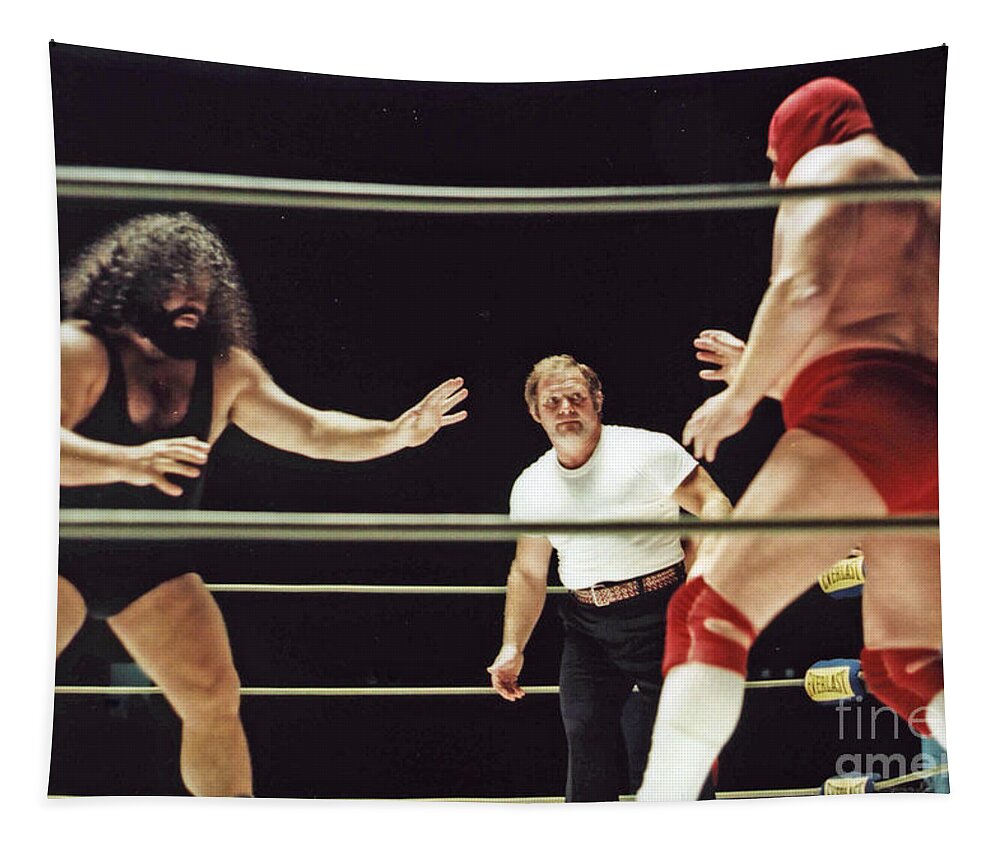 Old School Wrestling Tapestry featuring the photograph Pampero Firpo vs Texas Red in Old School Wrestling from the Cow Palace by Jim Fitzpatrick