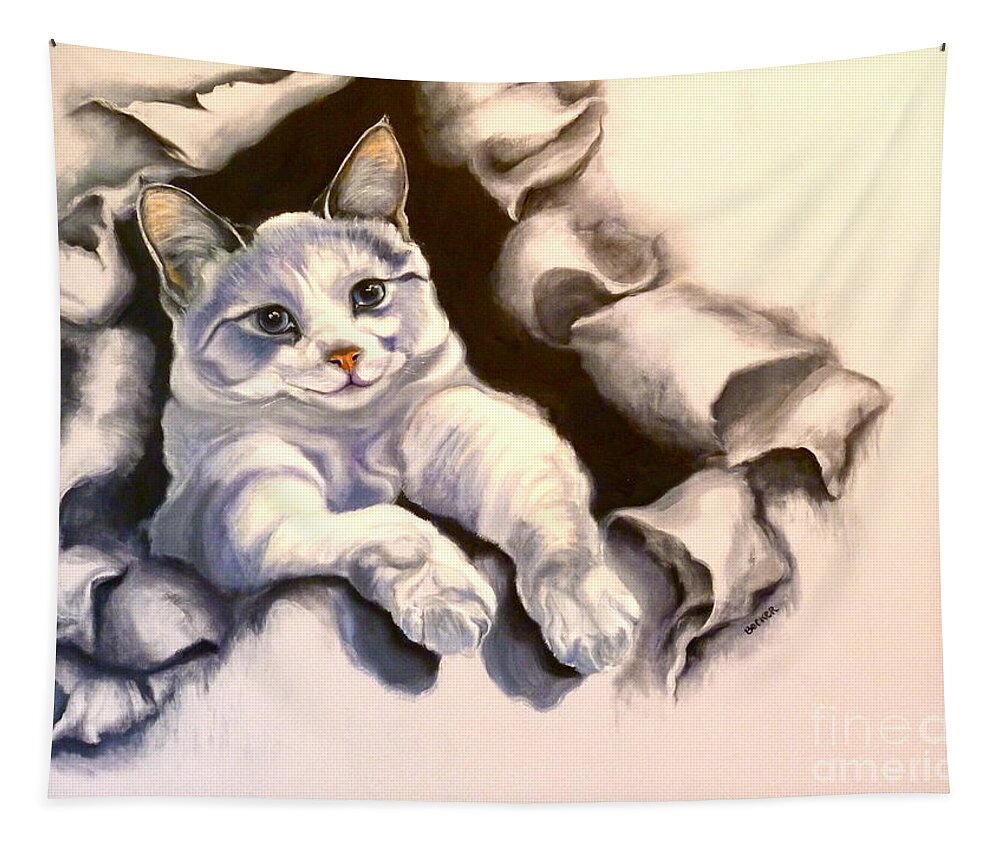 Cat Tapestry featuring the painting Paper Tiger by Susan A Becker