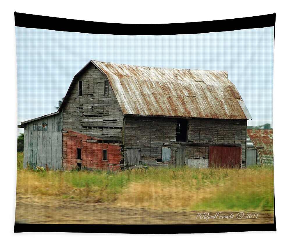 Barn Tapestry featuring the photograph 'Patchwork Barn' by PJQandFriends Photography
