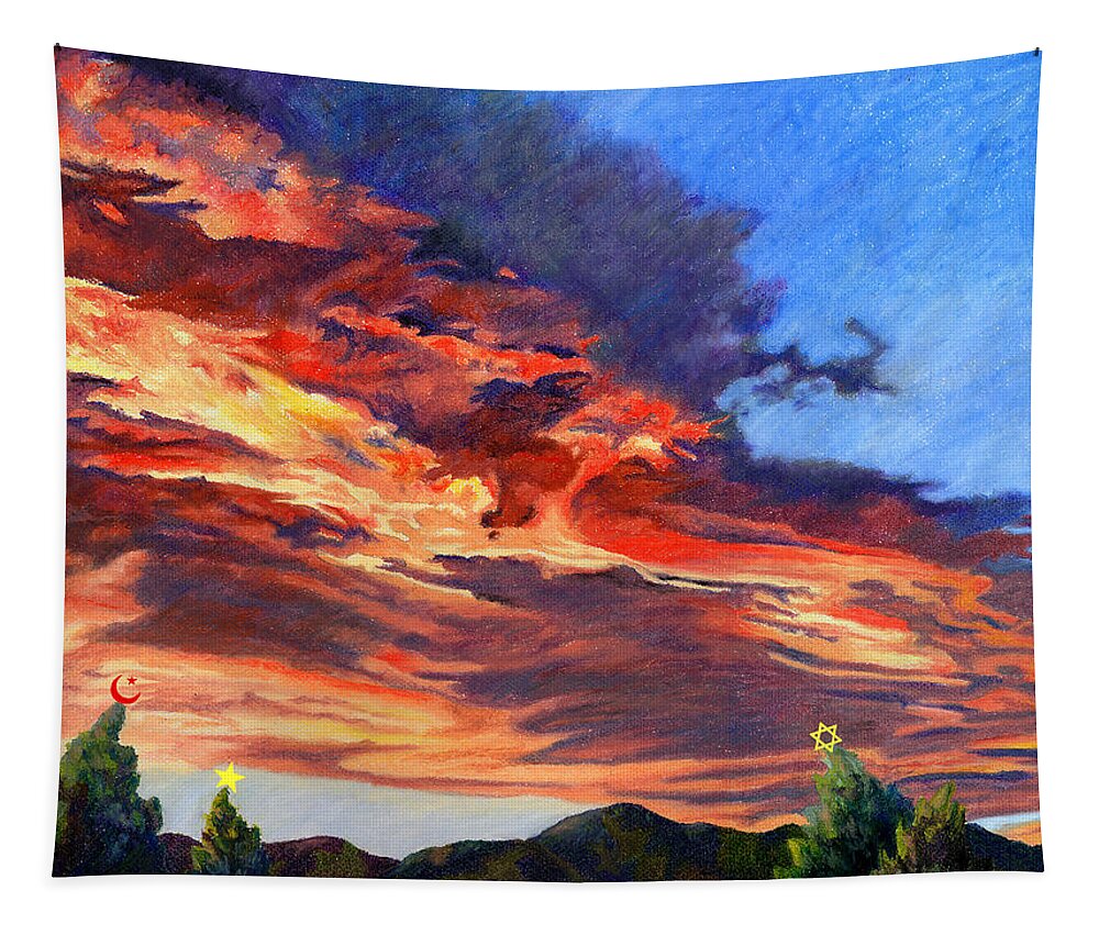 Sunset Pastel Tapestry featuring the pastel Peace on Earth by Anne Gifford