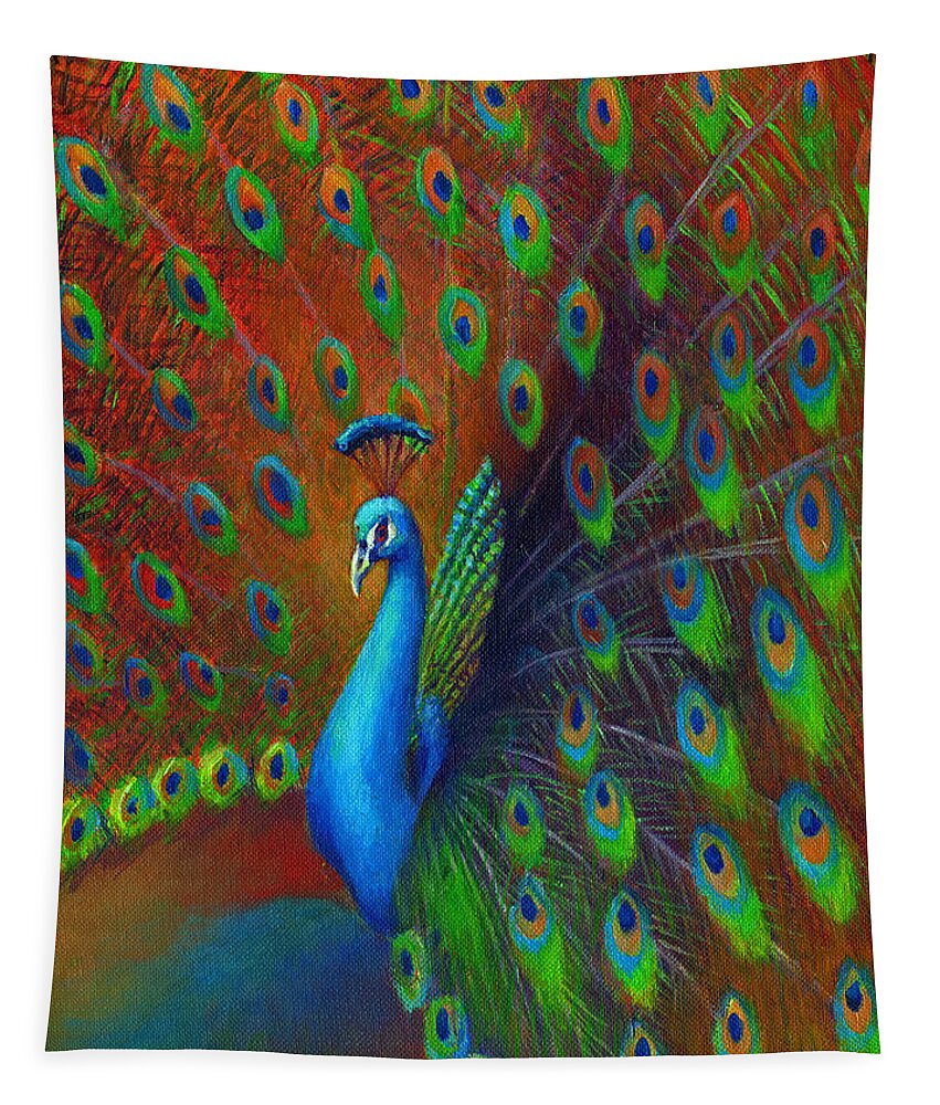Feather Tapestry featuring the painting Peacock Spread by Nancy Tilles