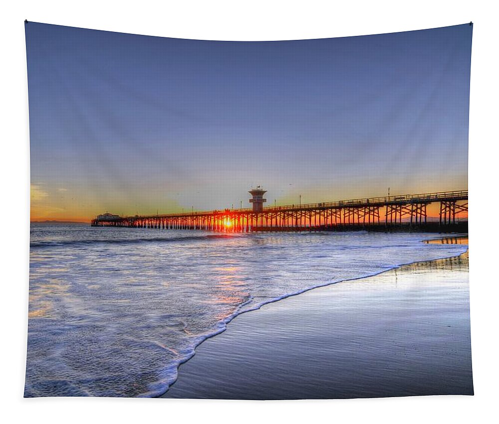 Seal Beach Pier Tapestry featuring the photograph Pier Vista by Richard Omura