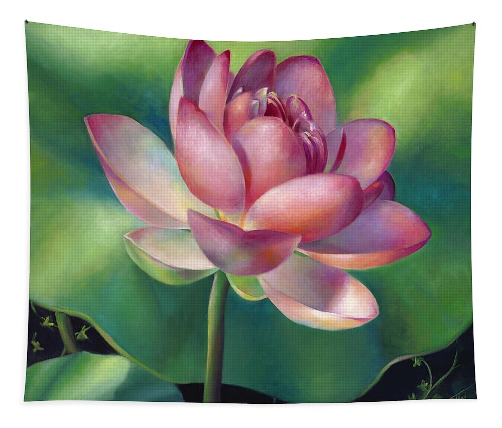 Water Lilies Tapestry featuring the painting Pink Lotus Water Lily by Nancy Tilles