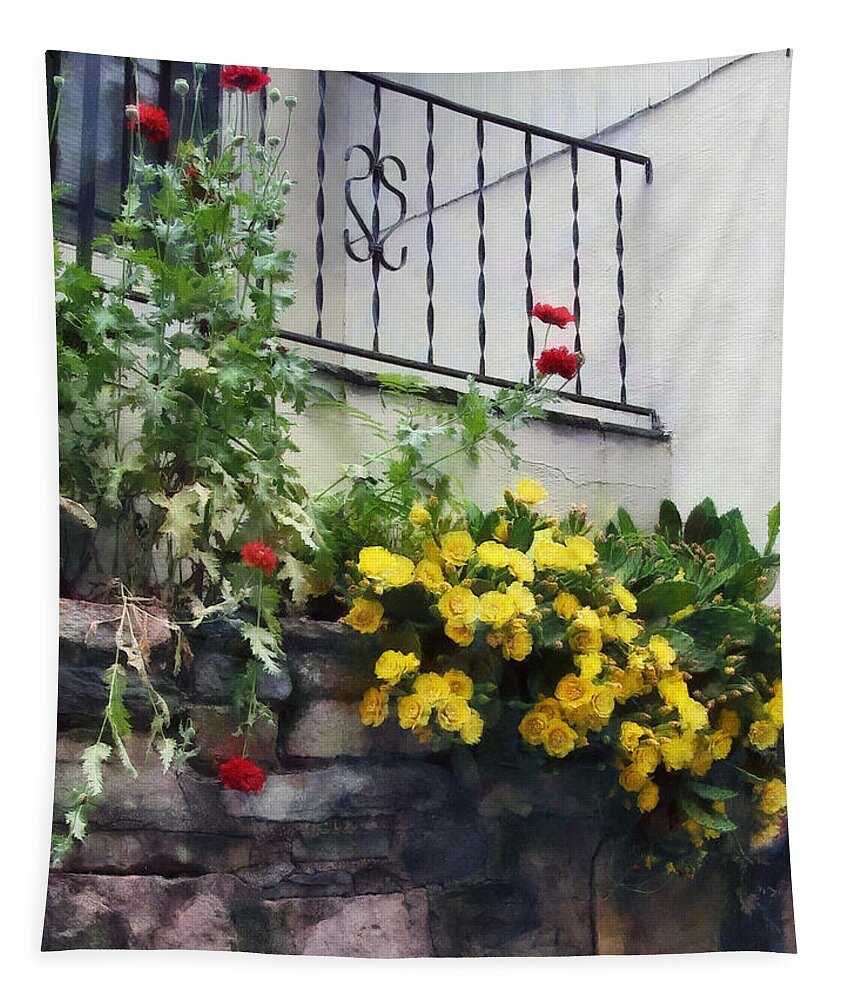 Geranium Tapestry featuring the photograph Planter With Yellow Flowering Cactus by Susan Savad