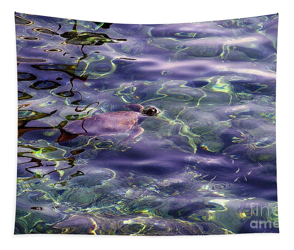 Sea Turtle Tapestry featuring the photograph playing at Crete by Casper Cammeraat