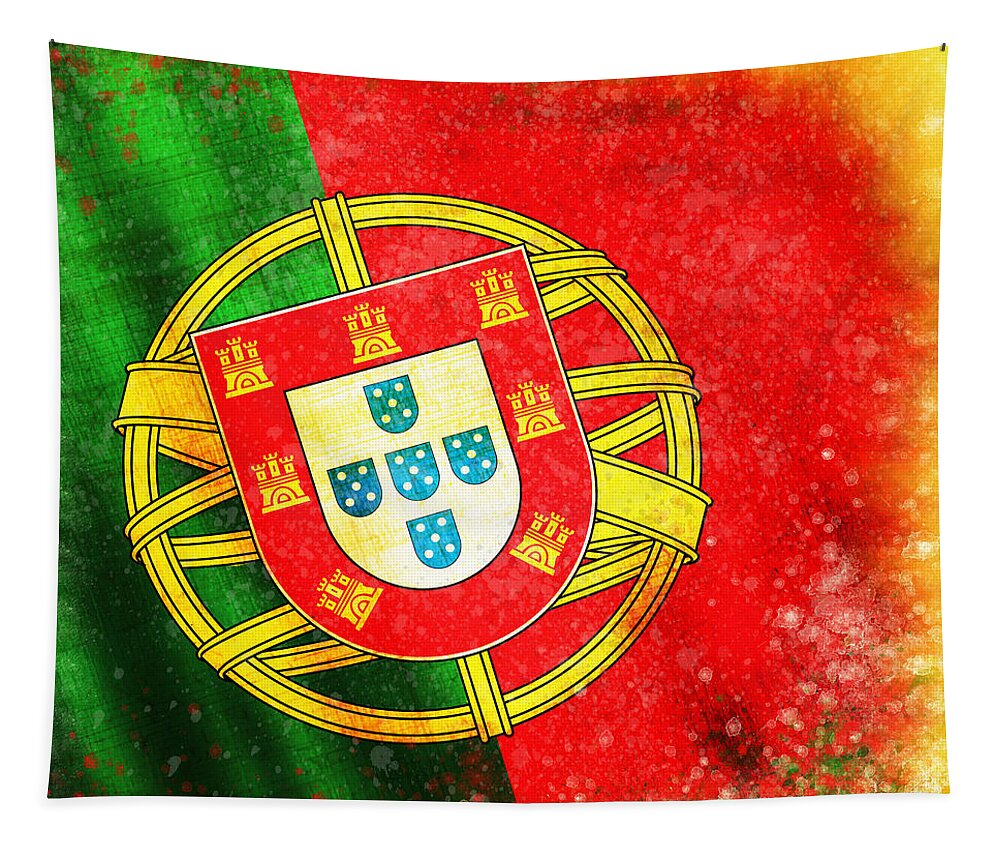 Chalk Tapestry featuring the painting Portugal Flag by Setsiri Silapasuwanchai