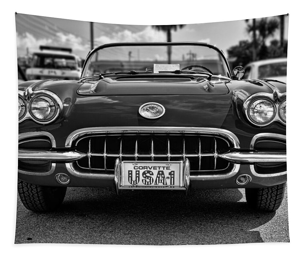 Car Tapestry featuring the photograph Pretty In Red - BW by Christopher Holmes