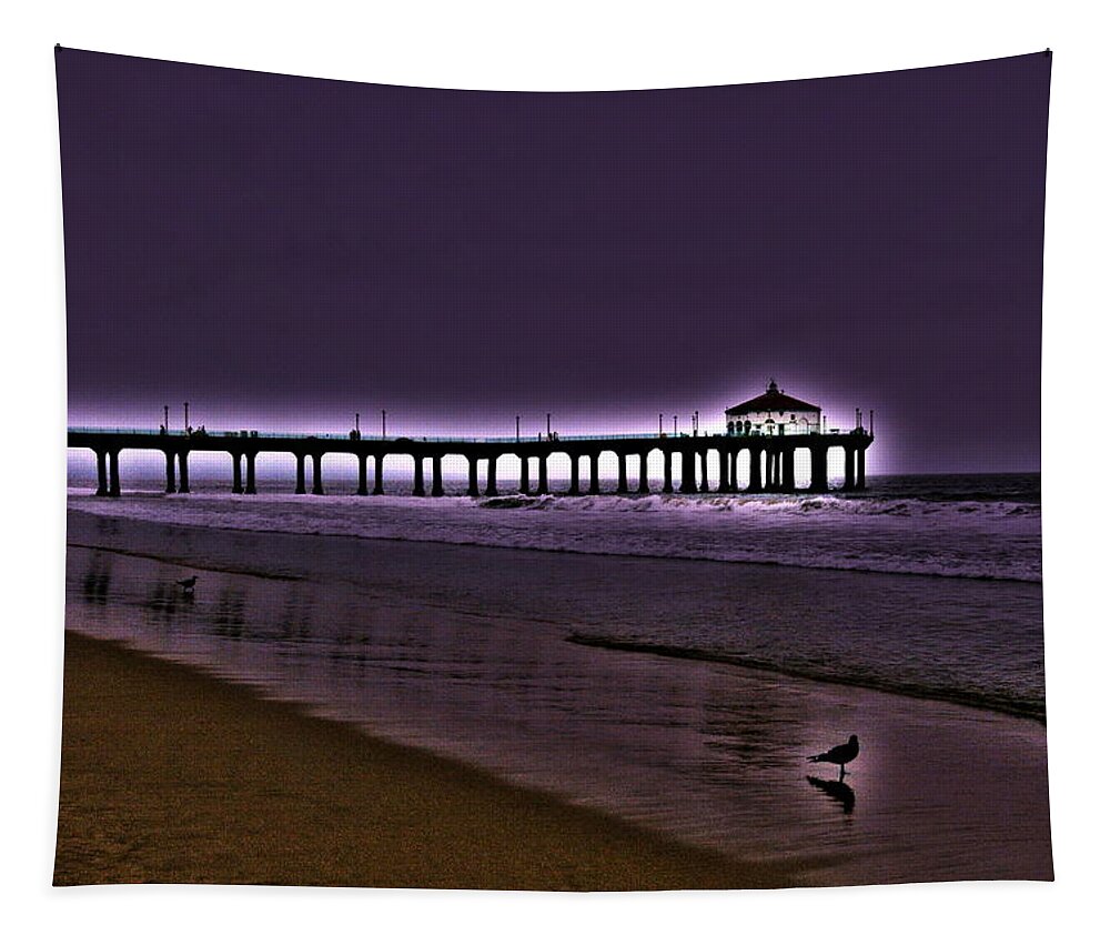 Manhattan Beach Pier Tapestry featuring the photograph Purple Dawn by Richard Omura