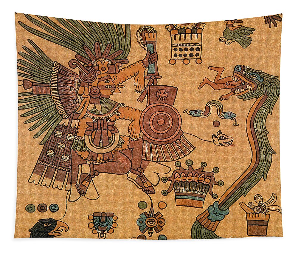 History Tapestry featuring the photograph Quetzalcoatl, Aztec Feathered Serpent by Photo Researchers