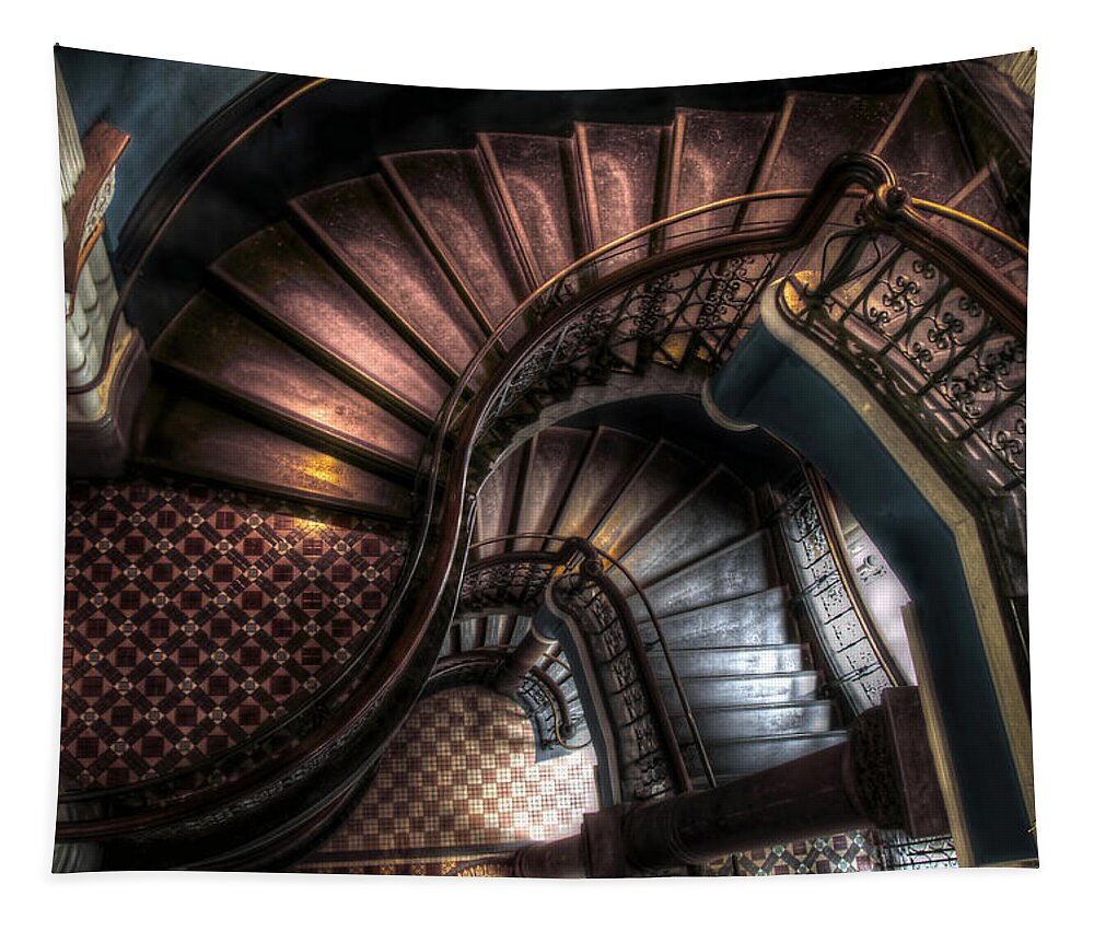 Spiral Staircase Tapestry featuring the photograph QVB Stairwell by Andrew Dickman