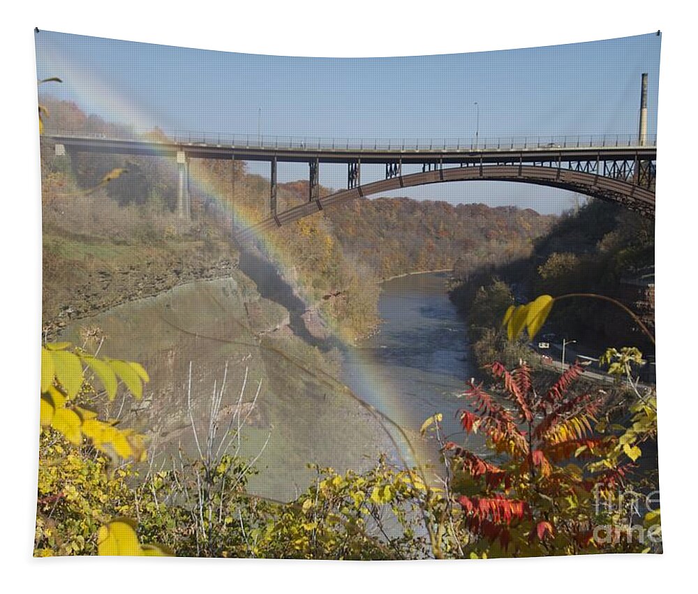 Rainbow Tapestry featuring the photograph Rainbow at Lower Falls by William Norton