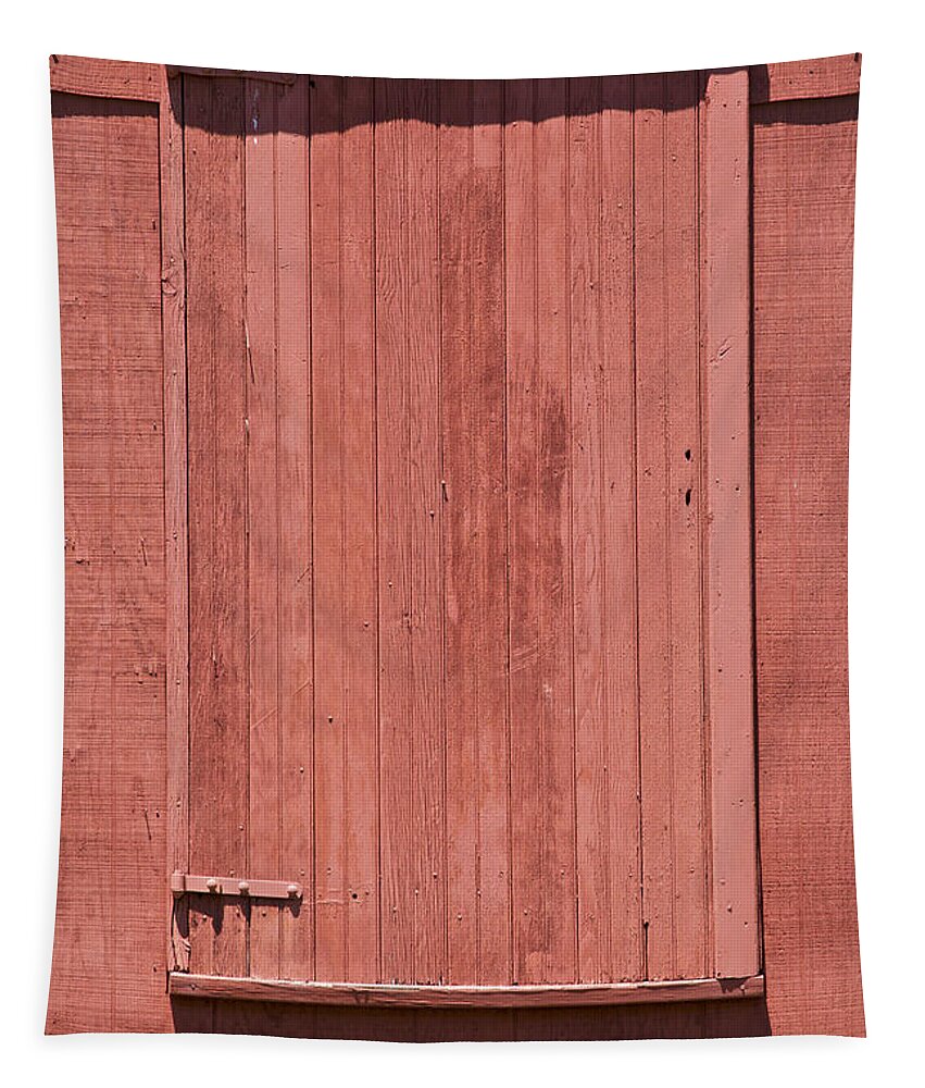 Americana Tapestry featuring the photograph Red Barn Door with Red Iron Hinges by David Letts