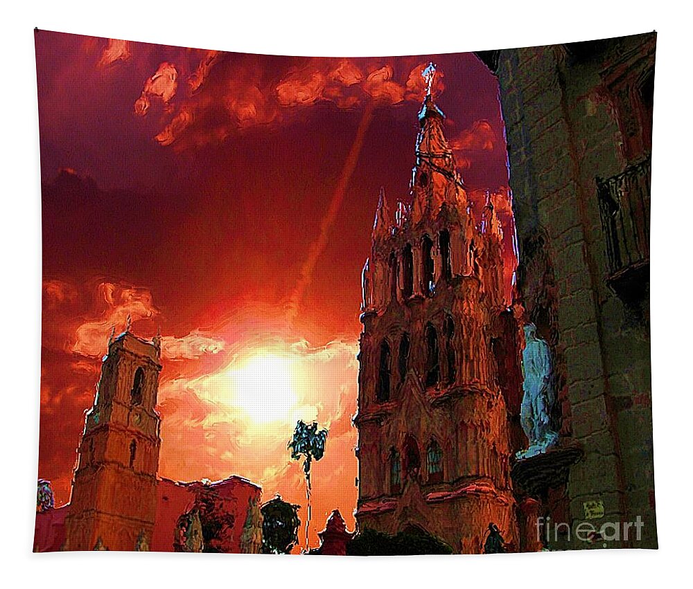 Church Tapestry featuring the photograph Red Sunset Over The Paroquio by John Kolenberg