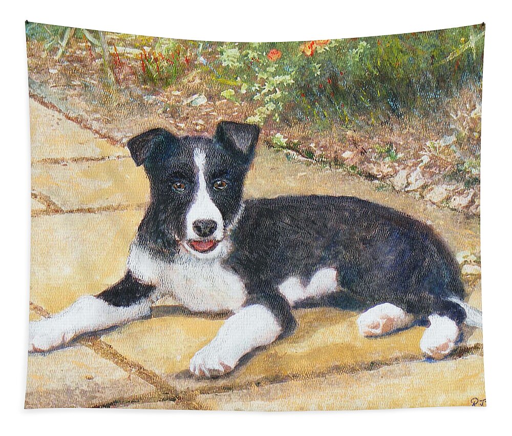Dog Tapestry featuring the painting RORY border collie puppy by Richard James Digance