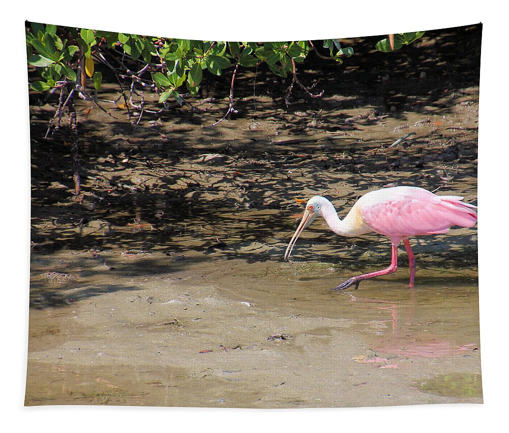 Bird Tapestry featuring the photograph Roseate Spoonbill in Nature by Rosalie Scanlon