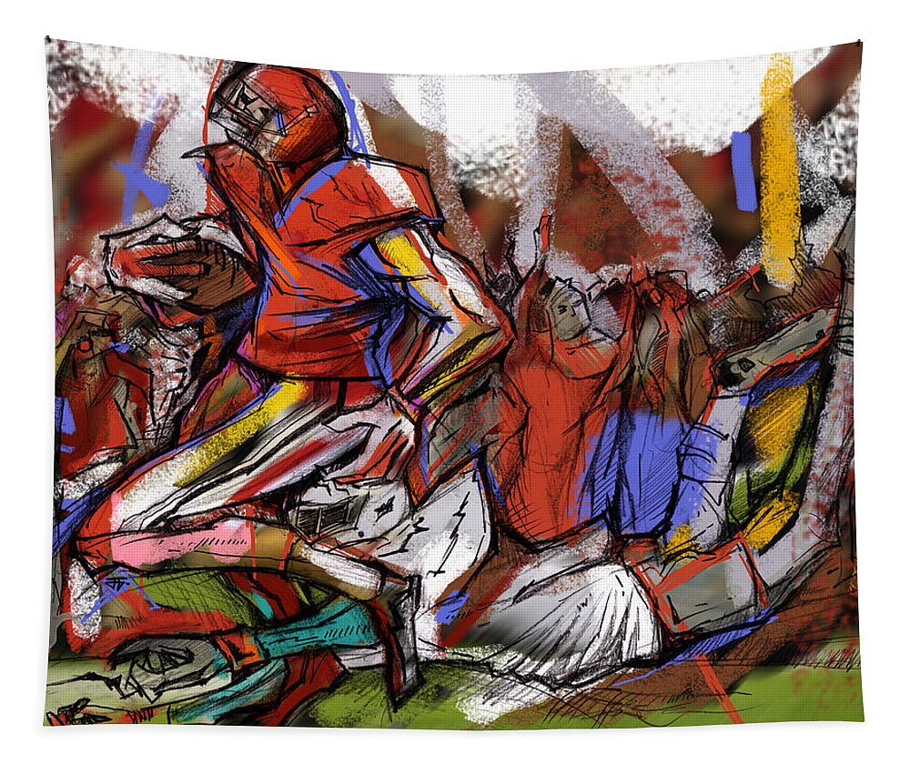 Football Tapestry featuring the painting Run The Football by John Gholson