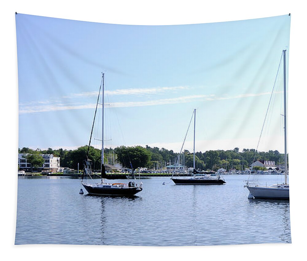 Sailboats Tapestry featuring the photograph Sailboats in Bay by Ronald Grogan
