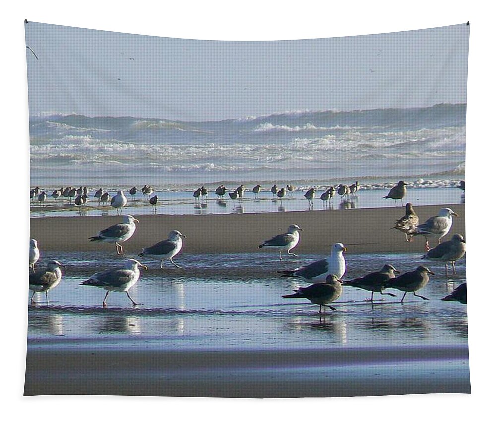 Nature Tapestry featuring the photograph Sea Gulls and Breakers by Pamela Patch