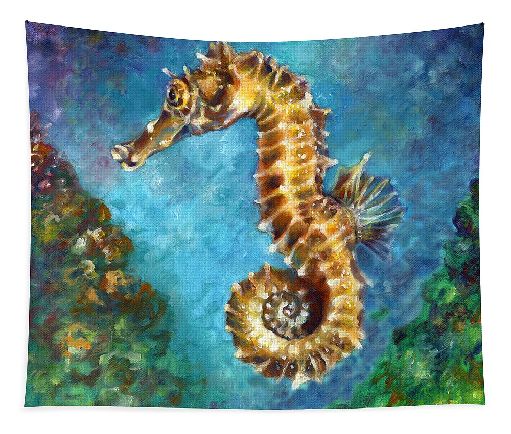  Tapestry featuring the painting Seahorse II by Nancy Tilles