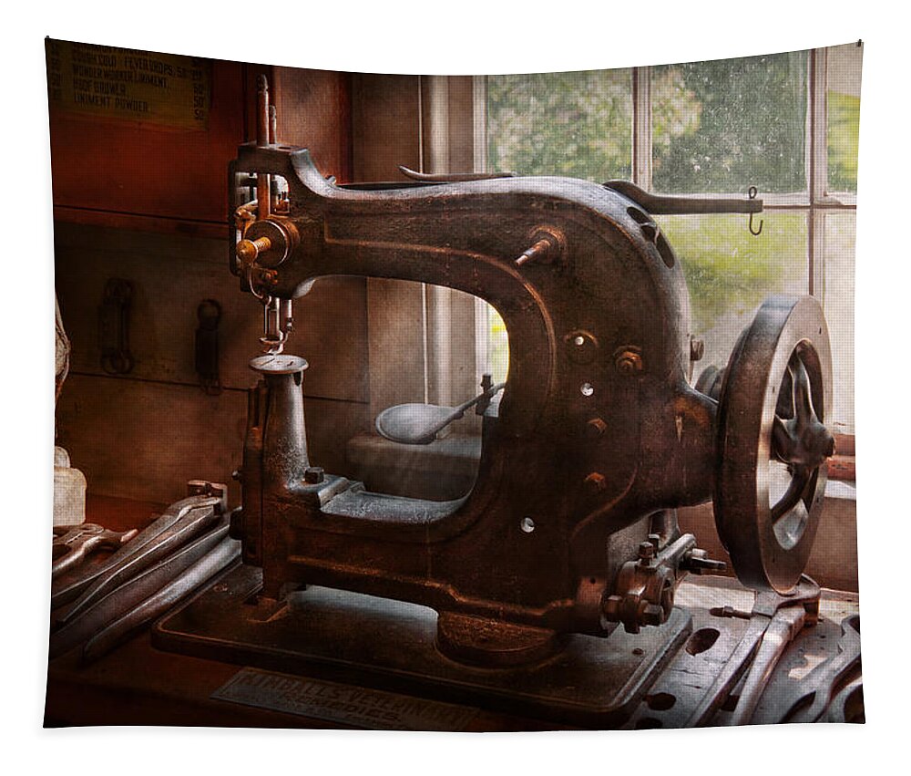 Sewing Tapestry featuring the photograph Sewing Machine - Leather - Saddle Sewer by Mike Savad