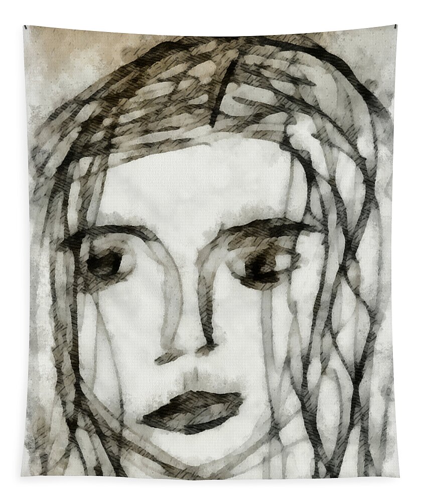 Angelina Vick Tapestry featuring the drawing She Sat Alone 2 by Angelina Tamez