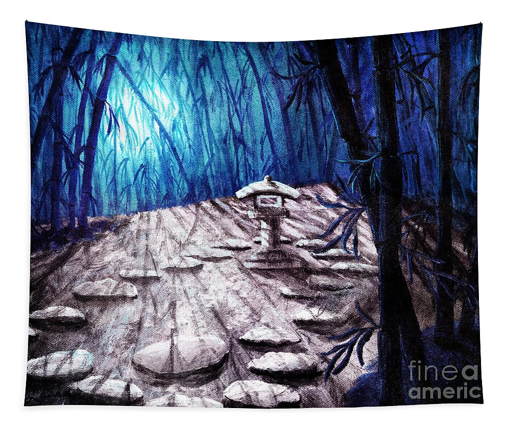 Lantern Tapestry featuring the digital art Shinto Lantern in Stark Moonlight by Laura Iverson