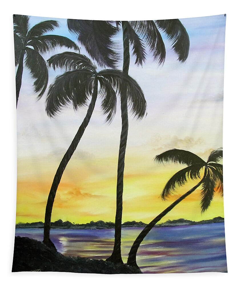 Beach Tapestry featuring the painting Silhouette by Gloria E Barreto-Rodriguez