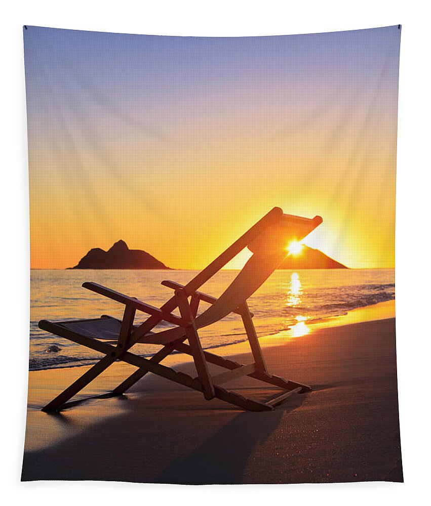 Alone Tapestry featuring the photograph Silhouetted Chair at Sunrise by Tomas del Amo