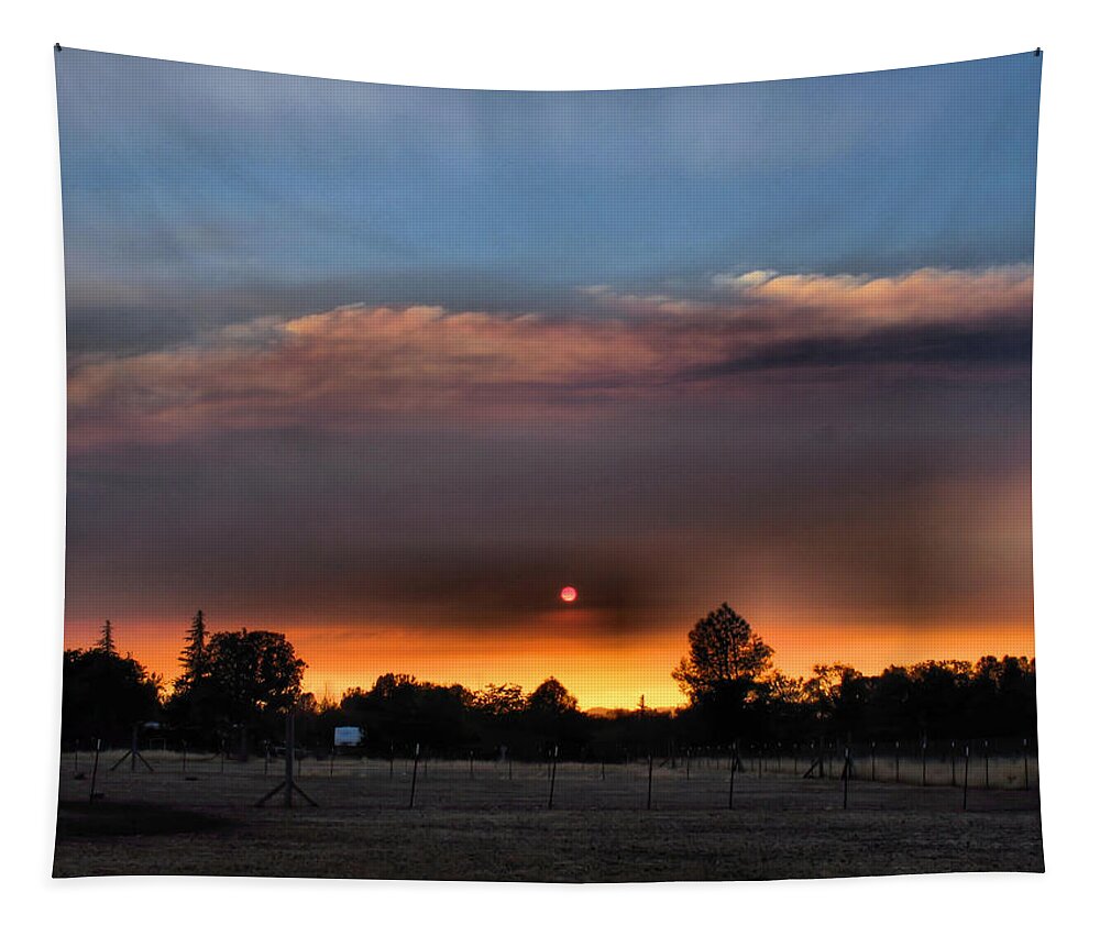 Sunset Tapestry featuring the photograph Smoky Sunset Wide Angle 08 27 12 by Joyce Dickens