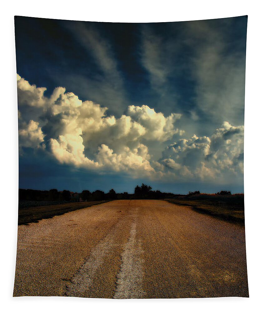 White Clouds Tapestry featuring the photograph Something Wicked Ahead by Bill and Linda Tiepelman