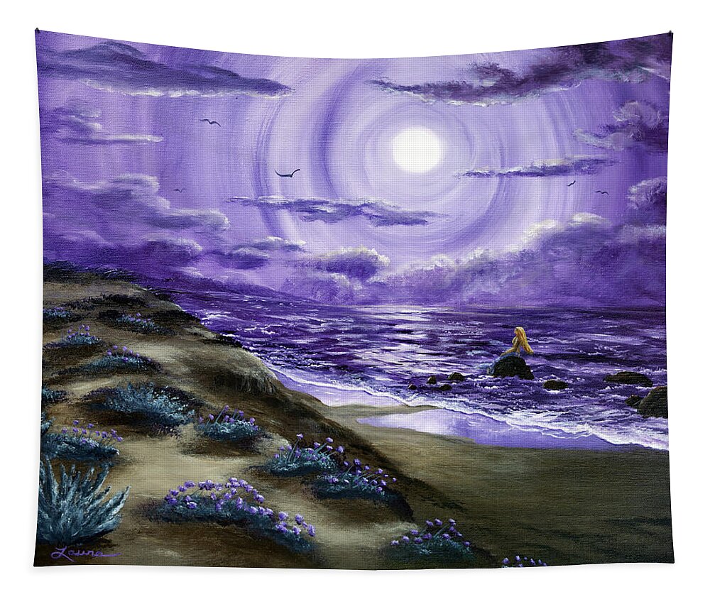 Seascape Tapestry featuring the painting Spying a Mermaid from Flowering Sand Dunes by Laura Iverson