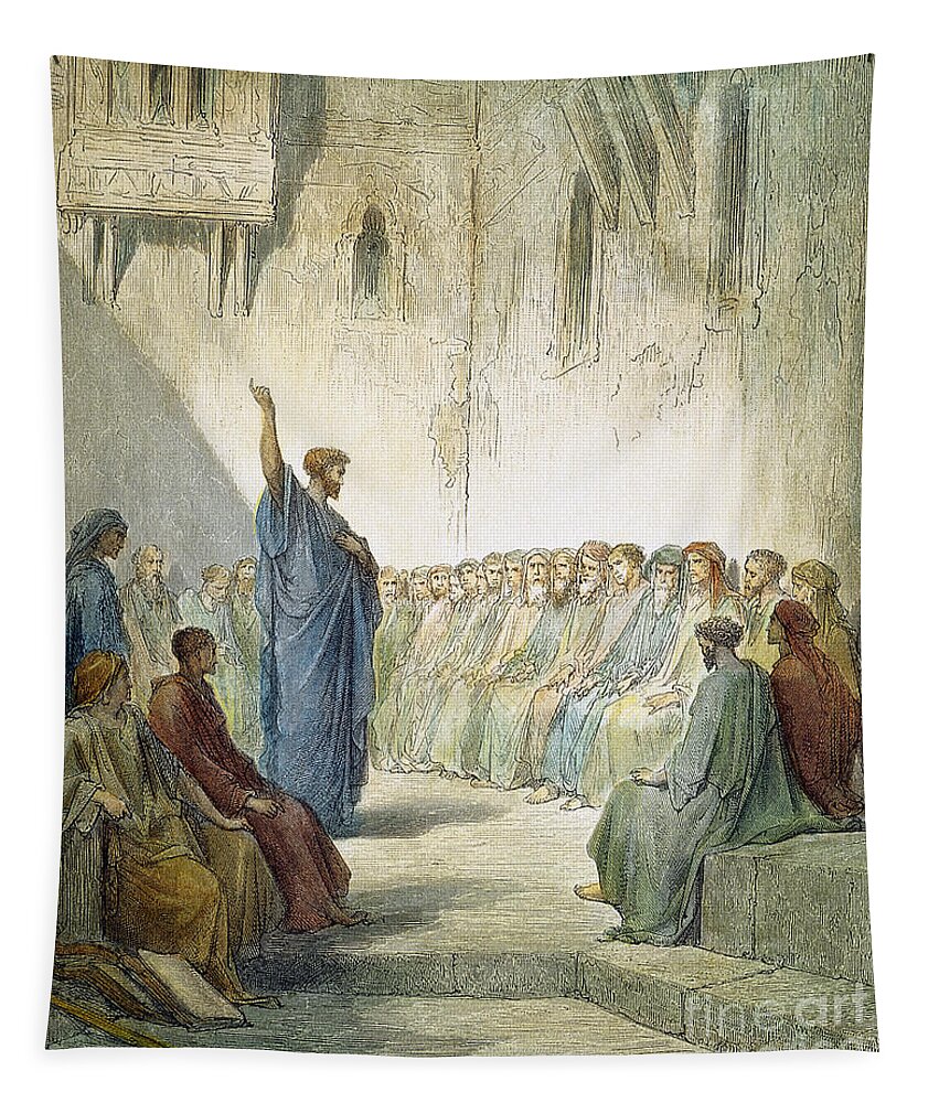 19th Century Tapestry featuring the drawing St. Paul Preaching by Gustave Dore