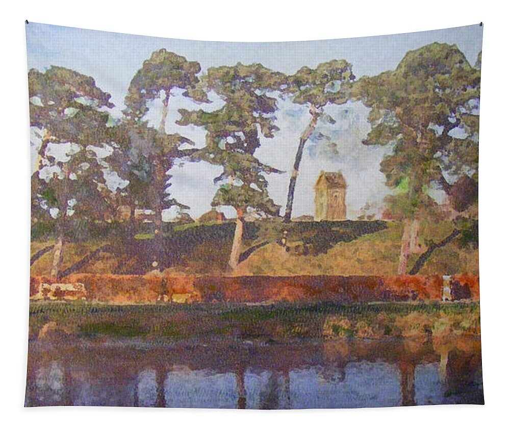 Acrylics Tapestry featuring the painting StAndrewsTower from Haylodge Park by Richard James Digance