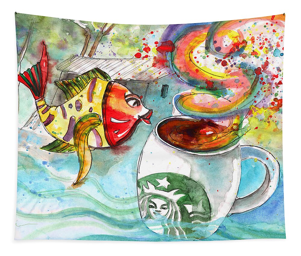 Travel Sketch Tapestry featuring the drawing Starbucks Coffee in Limassol by Miki De Goodaboom