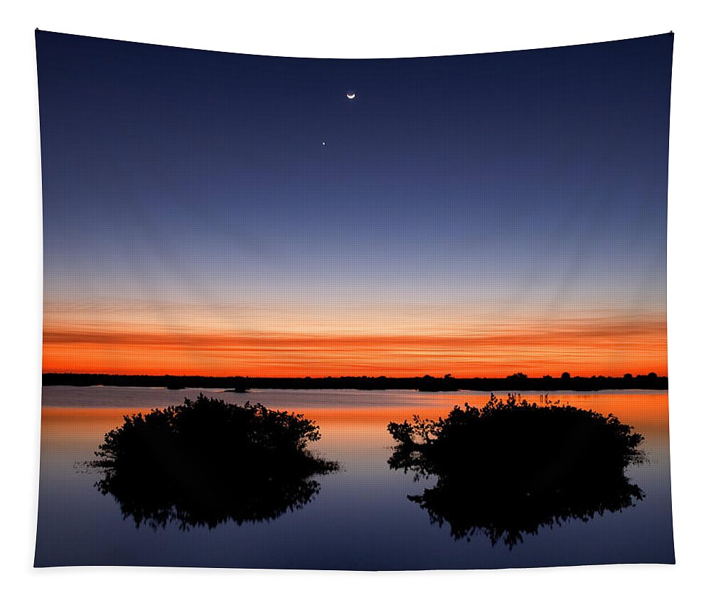 Sunset Tapestry featuring the photograph Sunset Moon Venus by Rich Franco
