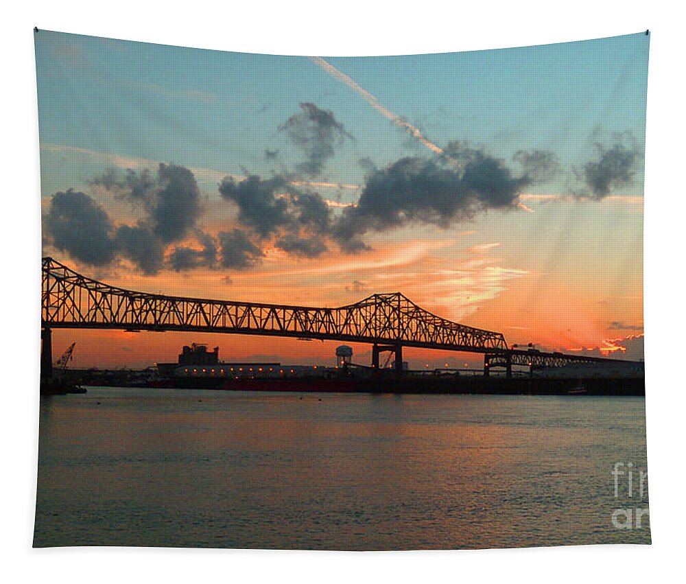 Bridge Tapestry featuring the photograph Sunset on the Mississippi by Lydia Holly