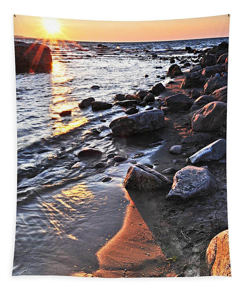 Sunset Tapestry featuring the photograph Sunset on Georgian Bay by Elena Elisseeva