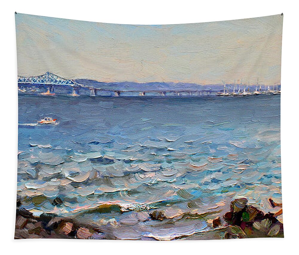 Hudson River Tapestry featuring the painting Taking a Break by Hudson River by Ylli Haruni