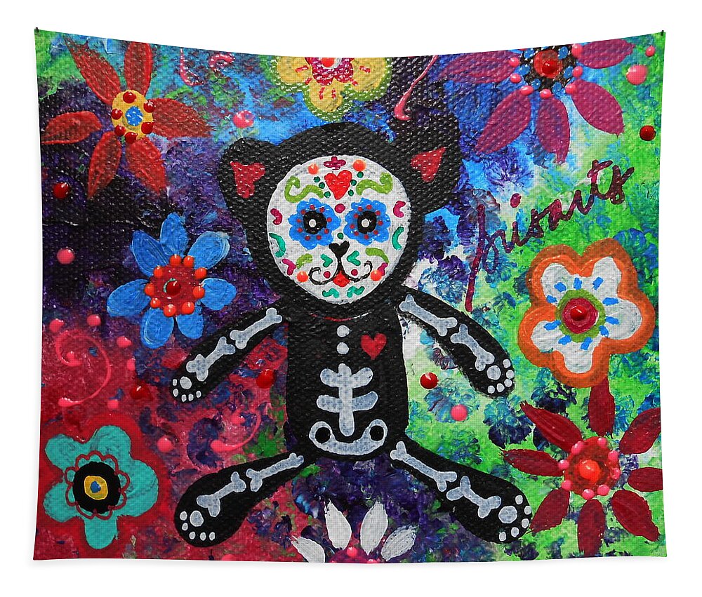 Teddy Tapestry featuring the painting Teddy Bear Day Of The Dead by Pristine Cartera Turkus