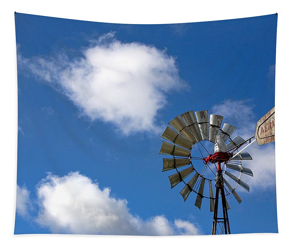 Clouds Tapestry featuring the photograph Temecula Wine Country Windmill by Peter Tellone