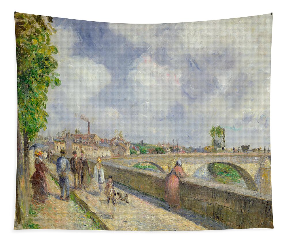 The Tapestry featuring the painting The Bridge at Pontoise by Camille Pissarro