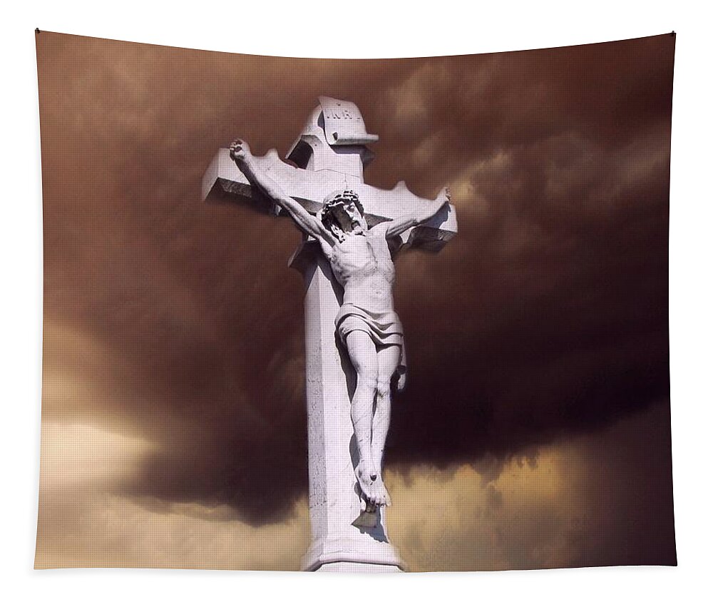 Crucifixion Tapestry featuring the photograph The Darkest Night by David Dehner